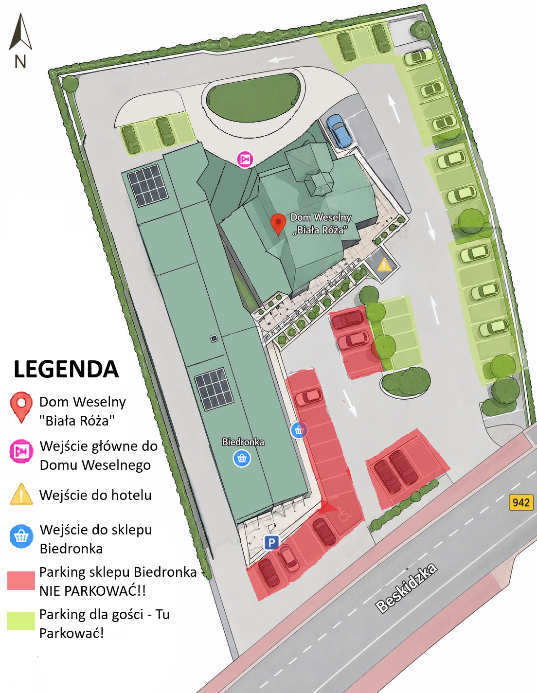 Mapa parkingu przy Domu Weselnym Biała Róża